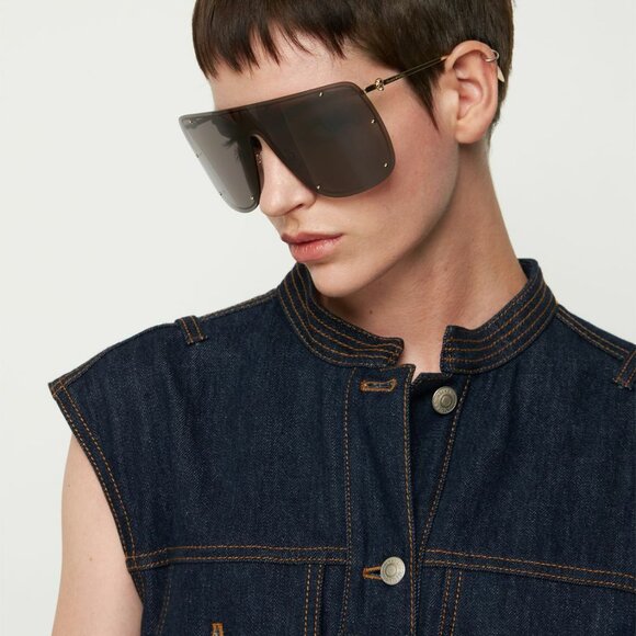 NEW AM0313S 001 ALEXANDER MCQUEEN SUNGLASSES UNISEX SHIELD BLACK EYEWEAR